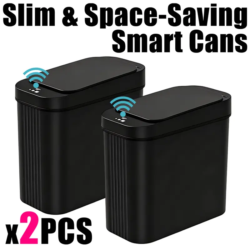 2-Pack 15L Induction Sensor Electric Trash Cans, Nordic Slim IPX4 Waterproof Automatic Lidded Bin, Home Decor for Modern Homes, Bathroom Accessory, Modern Bathroom Accessories for Bedroom