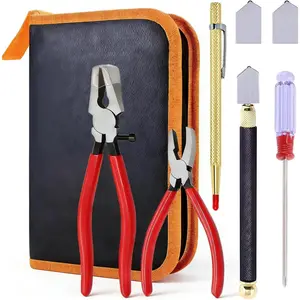 Glass Cutting Tool Kit with Oil Feed Cutter,Running Pliers, Breaking Pliers & Leather Case for Stained Glass, Mosaic, Tiles, Mirror, Bottle Cutting,Stained Glass Kits