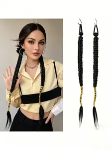 2 Pcs Elastic Ponytail Wigs, Silver Braided Twist Braid, 20 Inch Synthetic Fiber Hair Extensions, Women's Daily Styling