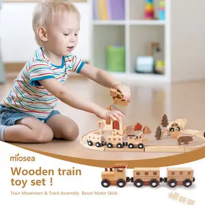 Montessori Wooden Train Set for Toddlers: Magnetic Railway Car with Expandable Tracks - Educational STEM Building Toy for Fine Motor Skills, Ages 3+ Gift for Boys & Girls