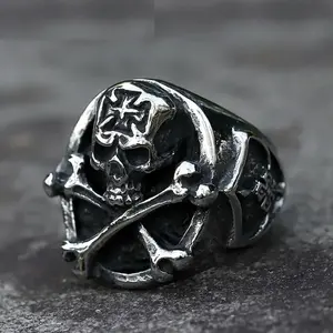 New Men's 316L Stainless Steel Rings Retro Cross Skull Punk Hip hop Rings For Teens Jewelry Gifts