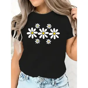 European And American Spring And Summer Women'S Casual T-Shirt with a Small Daisy Print