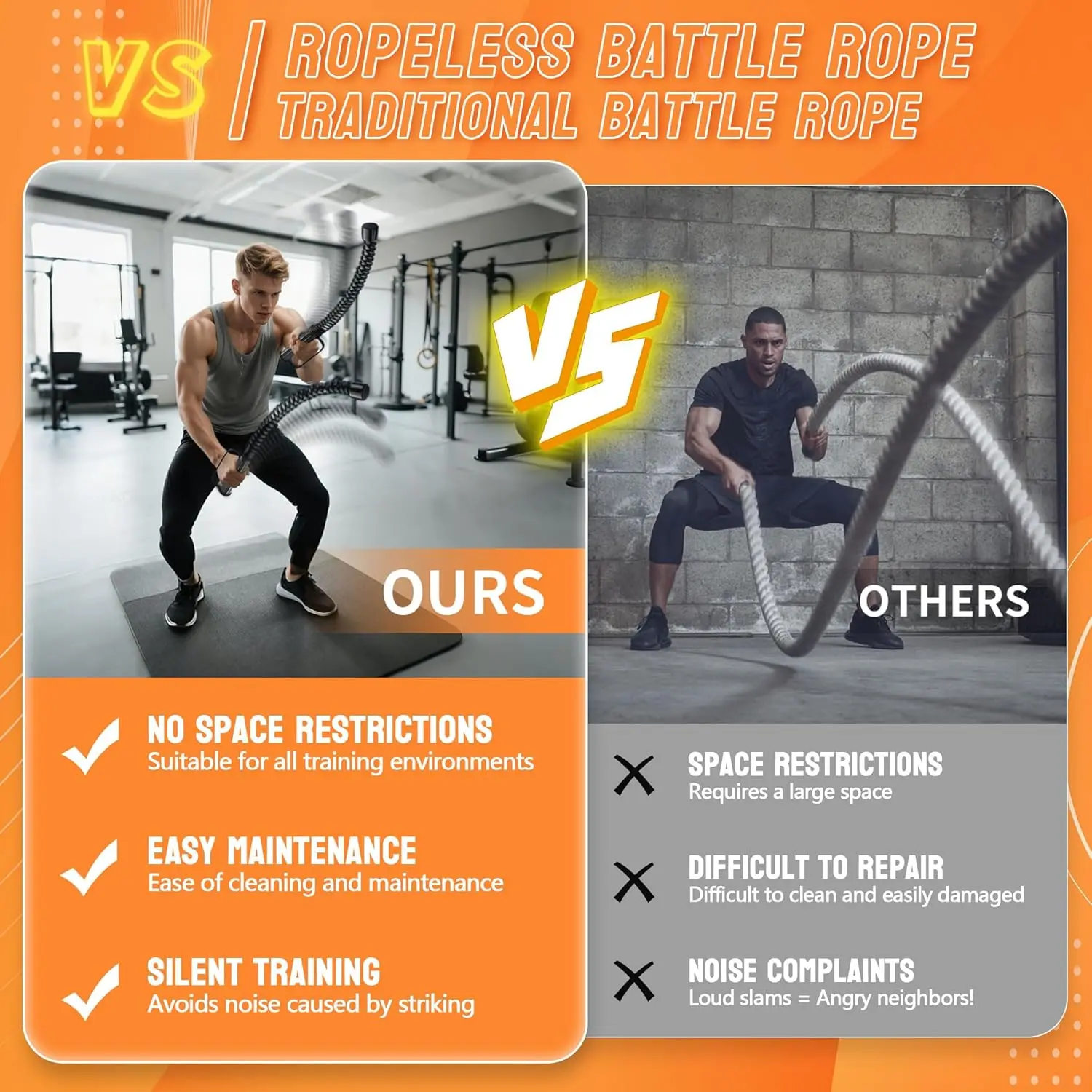 Transform Your Workouts! 2PCS Cordless Battle Ropes Set – Portable Home Gym Fitness Equipment with Gloves, Storage Bag & Tutorial for Full Body Fat Burn WITSPARKLLE