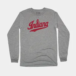 Indiana University Script Logo Long Sleeve T-Shirt 90s Vintage Bootleg Tee . Gift For Fan, Men And Women Collar Cotton