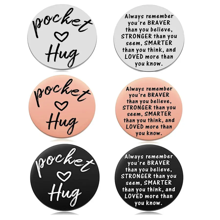 Stainless Steel Pocket Hug Token Set, Long Distance Relationship Gift, Personalized Gifts, Inspirational Dual-Sided Personalized Present for Best Friends Graduation