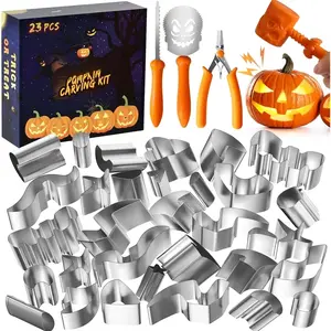 Pumpkin Carving Kit Tools for Kids, Halloween Cookie Cutters Set Stainless Steel, Safe Pumpkin Carving Stencils DIY Halloween Decoration Jack O Lanterns (23) Bakeware Utensils