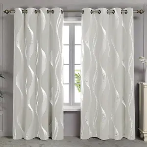 1pc Silver-Decorated Blackout Window Curtain With Wave Pattern, Heat Insulation And Uv Protection, Suitable For Living Room And Bedroom