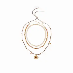 Cider FLOWER PENDANT BEADED LAYERED BRACELET