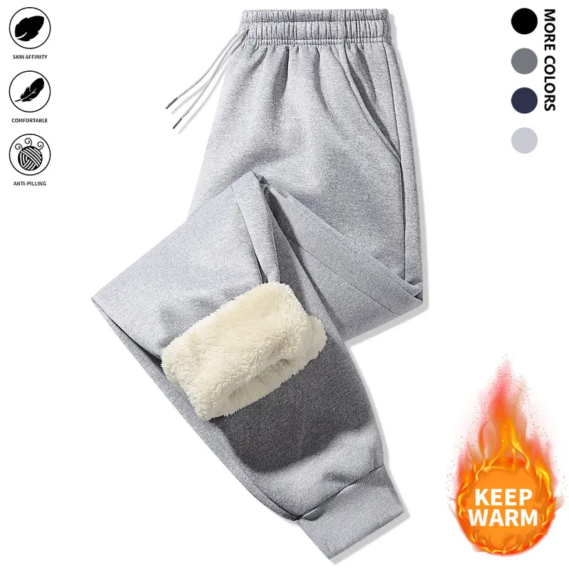 Men's Plain Fleece-Lined Casual Athletic Elastic Drawstring Joggers - Stretchable Thick Everyday Jogger Pant with Drawstring Adjustment, Men's Sweatpants Ideal Gift Option