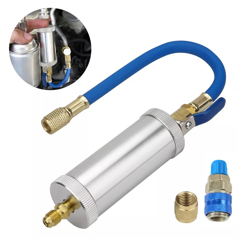 AC Oil Dye Injector, R134A Compressor Oil Injector Kit with Snap Quick Coupler, 2 OZ A/C Injection Air Conditioning HVAC Tool with 1/4" SAE Male and Female for R134a R12 R22 Refrigerant System