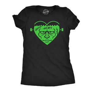 Womens Funny T Shirts Frankenstein Heart Sarcastic Halloween Graphic Tee for Ladies Funny Womens T Shirts Cute Vintage Fashion Casual Ladies T-Shirt Gift Halloween Tops for Women Funny Sarcastic Top Women's Black -