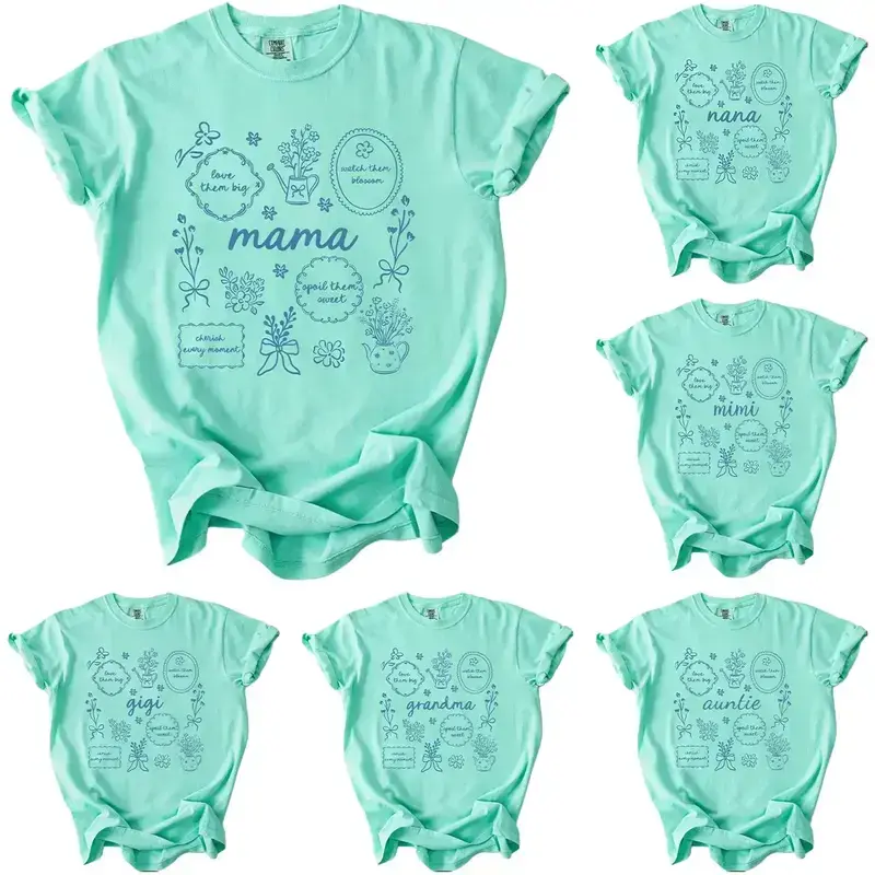 [CHALKY MINT] Comfort Colors Custom Floral Mama T-Shirt, Floral Grandma Shirt, Personalized Mothers Day Gift, Mama Nana Auntie Mimi Gigi Nanny Lala Shirt