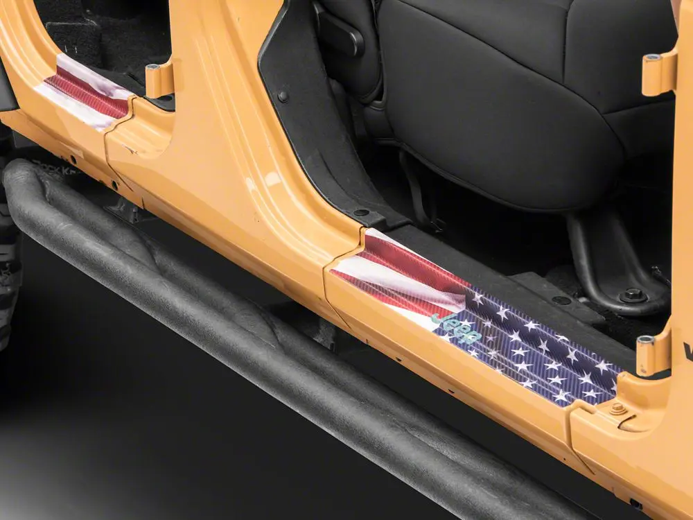 RedRock Licensed Jeep Carbon Fibre Vinyl Door Sill Decal Set - Pre-Cut, Custom Fit Real Flag Design, Wrinkle-Resistant, Bubble-Free Installation, Scratch Protection for 20-25 Jeep Gladiator JT (Driver & Passenger Side)