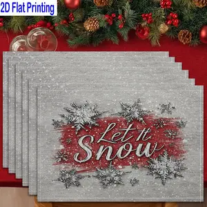 1PC/4Pcs/6Pcs 2D Flat Printed Red Brush Snowflakes Winter Season Table Mats, Placemats, Kitchen Decorative Placemat, Heat-resistant Kitchen Table Mats, Home Restaurant Table Mats, Outdoor Picnic Table Cloth Mats, Etc