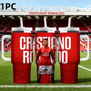 1pc 40oz Manchester United AIG jersey style C Ronaldo Insulated cup - exclusively for football fans - with handle and straw
