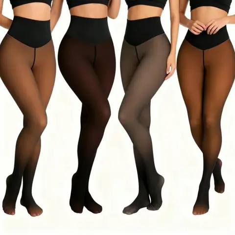 Women's 2026 New Thermal Fleece Lined Tights - Compression Band, 1 Seam Option, Closed Foot, Sheer, Seamless, Casual, M to 3XL, 3 Shades (Light to Brown Fur), Smooth Chic Basic Plus Size Leggings