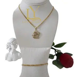 LaYaiBoutique #1975 Dolphin Necklace and Bracelet Set 14k Gold Plated