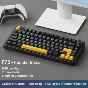 Aula F75 Mechanical Keyboard, 75% Wireless Hot-Swappable Gaming Keyboard, Five-Layer Pads and Knobs, BT/2.4GHz/USB-C, RGB