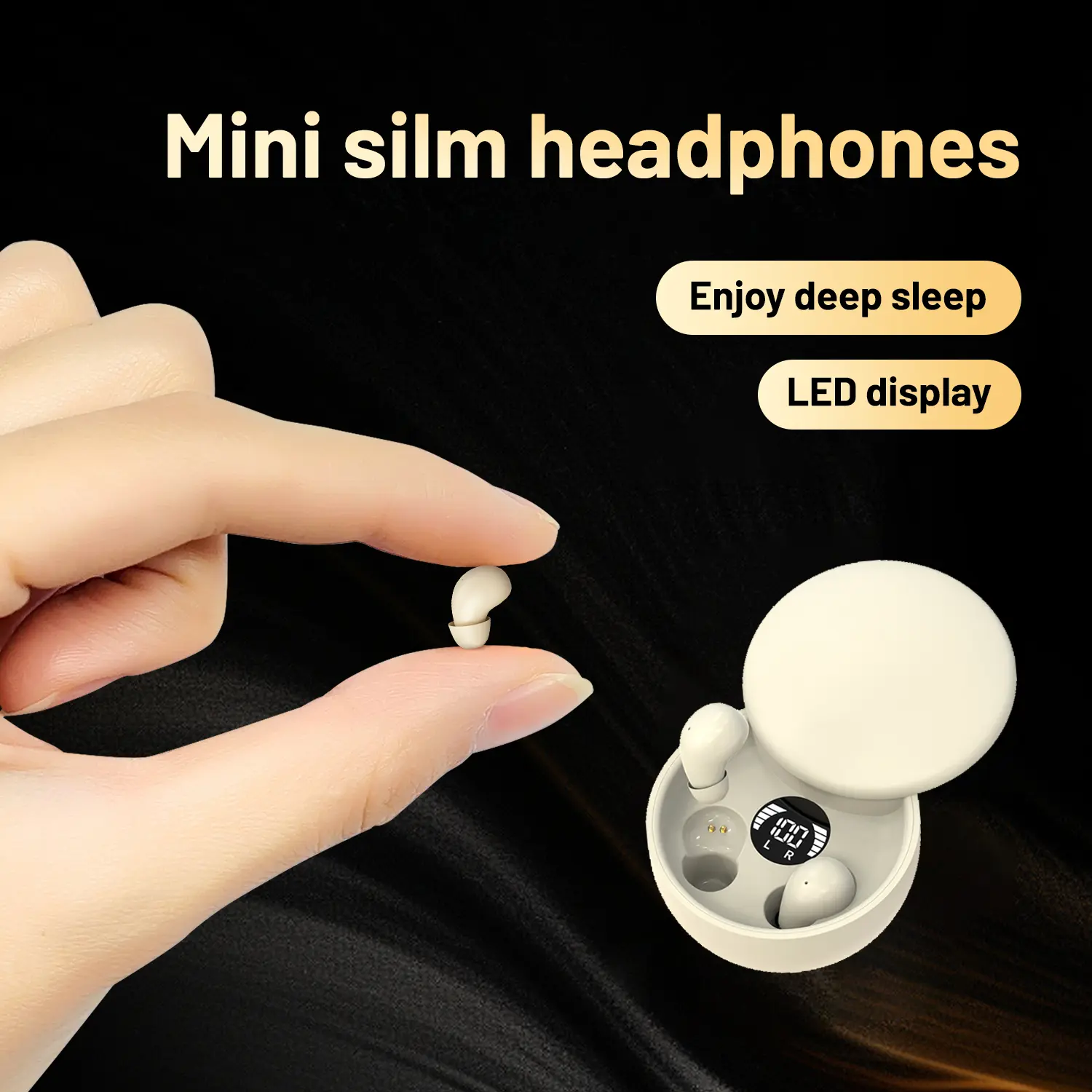 INSONIXN Bluetooth Slider In-Ear Headphones with LED Display, Mini Slim Design Sleep Earbuds for Side Sleepers, Sleep Mode, Dual Noise Reduction, HIFI Music, Comfortable Soft Ear Tips, Mini Slim Headphones