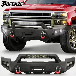 POFENZE-NADIA Front Bumper Fit for Chevy Silverado 1500 2014-2015, Pickup Truck Bumper Black with Winch Plate, D-ring and Lights car accessories men rigid industries