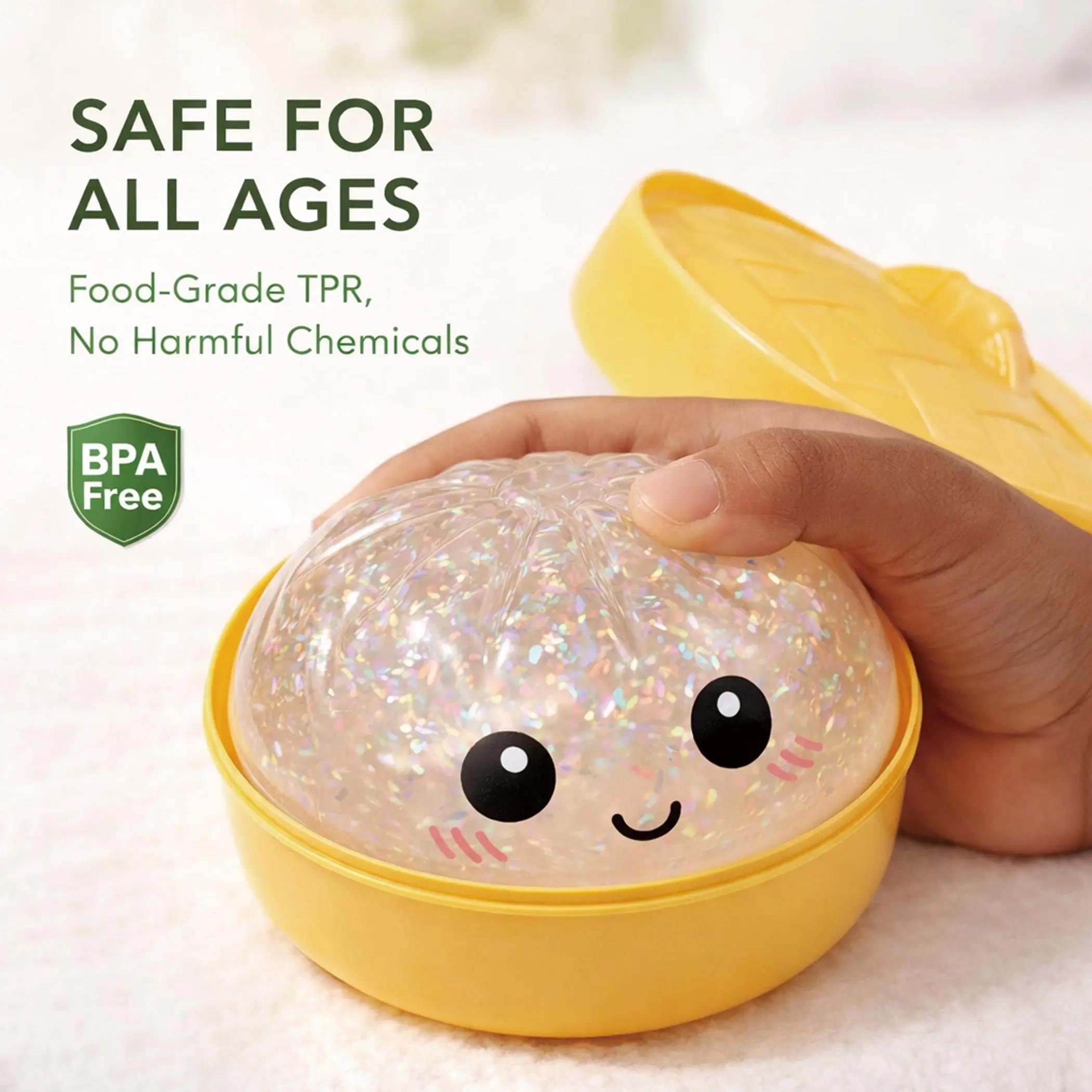 2026 Upgraded Dumpling Squishies, Glitter Dumpling SquishyBox, Dumplings Stress Balls Fidget Sensory Balls, Squeeze Dough Ball Stress Relief Hand with Food Steamer, Relaxation Gift