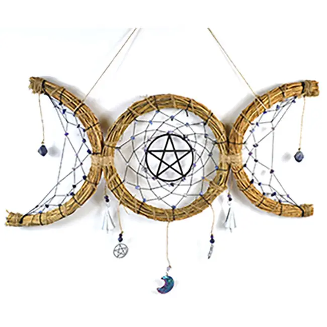 Triple Moon Wreath Wall Hanging — 20x8 Inch Pagan Decor