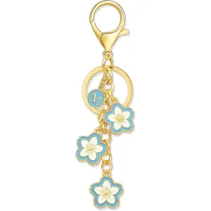 Cute Initial Letter Flower Keychain Flower Charms for Women Cherry blossom Bag Charms for Handbag Backpack