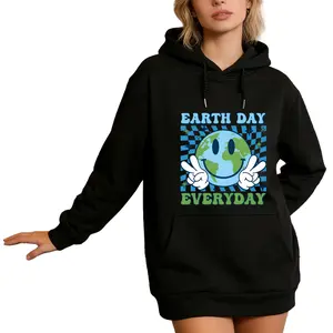Celebrate Earth Day Every Day – Women’s Hoodie with Planet Smile Graphic