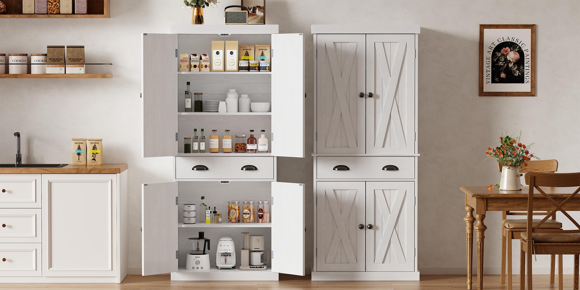 72''H Kitchen Pantry Storage Cabinet with Drawers and Adjustable Shelves – Tall Freestanding Organizer for Kitchen, Dining Room & Laundry