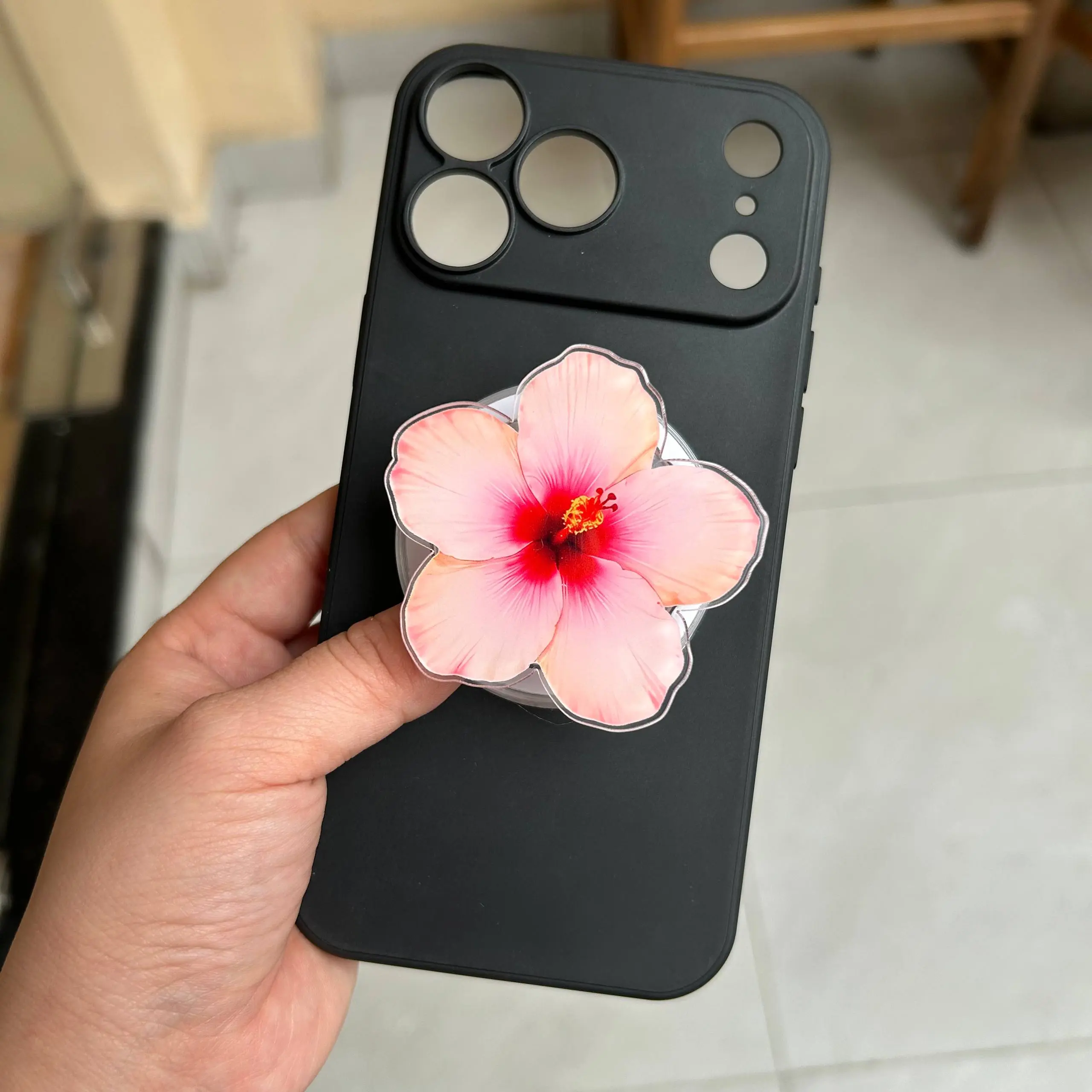 Blush Hibiscus MagSafe Phone Grip – Tropical Flower Magnetic Phone Holder & Kickstand – Floral Gift