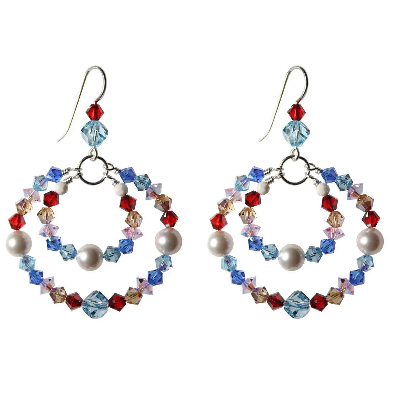 Sterling Silver Yacht Ready Double Hoop Earrings featuring Swarovski Crystals