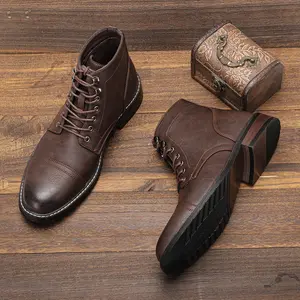 Deep Brown Men's Plus Size Brown Retro Fashion Leather Workwear Boots High-Quality Single Boots for Men Working Shoes