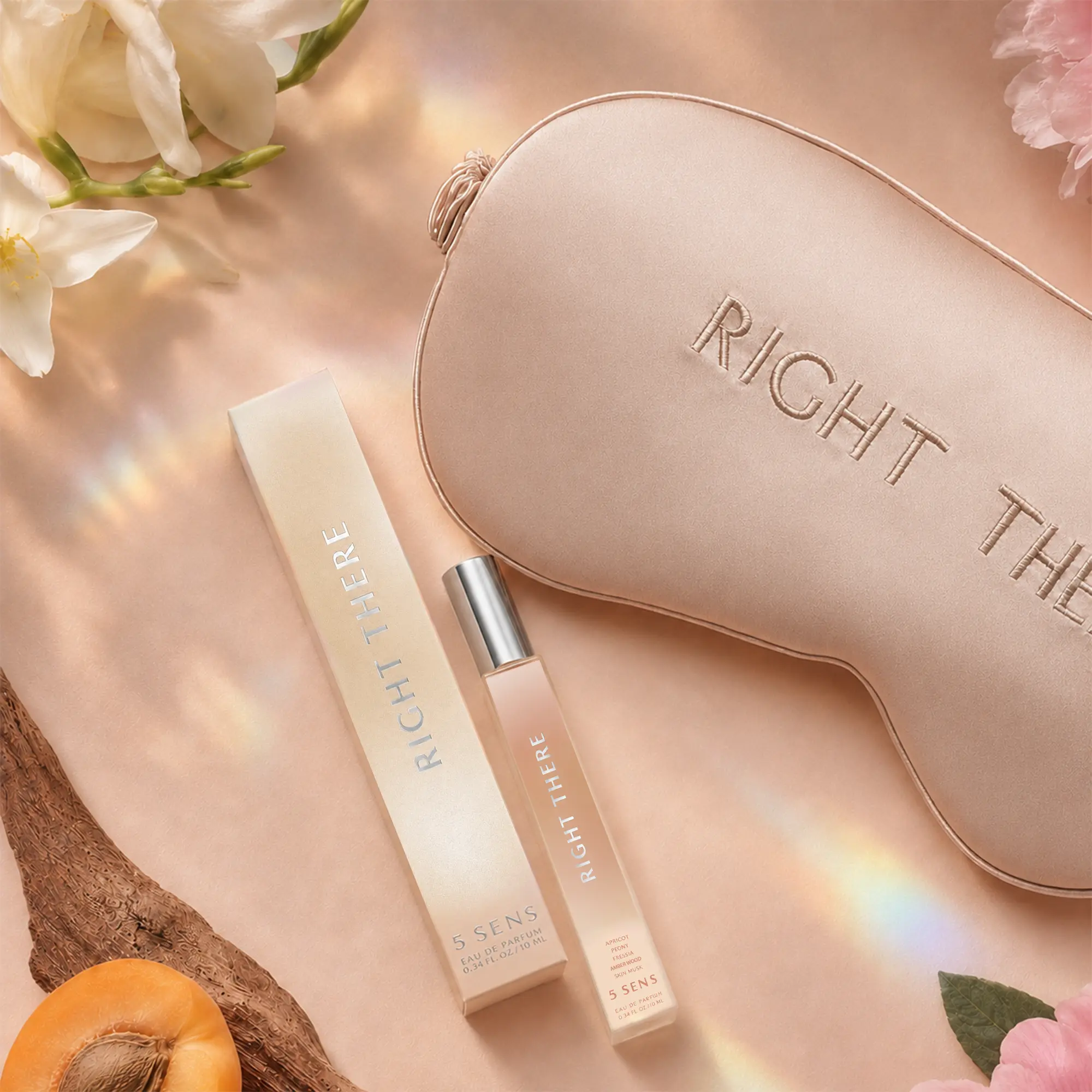 5 SENS Right There Perfume and Sleep Mask Gift Set | The Pause You Keep Forgetting to Take | Eau de Parfum 30mL or 10mL | Apricot, Peony, Freesia, Amber Woods, Skin Musk | Limited Edition | Long-Lasting Clean Vegan Fragrance
