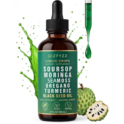 qizfyzz 10-in-1 Organic Soursop Bitters Liquid Drops - Vegan & Non-GMO Adaptogenic Vitamins Supplements, Botanical Extracts for Digestive & Antioxidant Support, 2 fl. oz