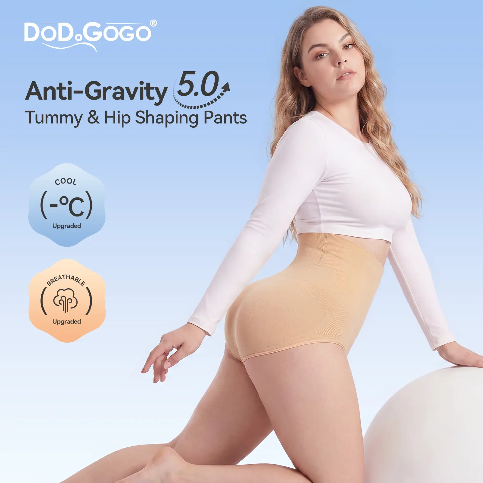 DODOGOGO Women's Seamless High Waist Shapewear Panties, Tummy Control & Butt Lifter, Stretchy Skin-Friendly Fabric with Anti-Slip Support Bones, Slimming Body Shaper for Summer