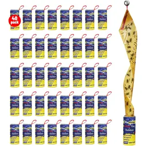 40 Pack Fly Strips Ribbon Sticky Indoor Outdoor Hanging, Fruit Flies Traps Outdoor Paper Indoor, Gnat Tape Catcher for Home