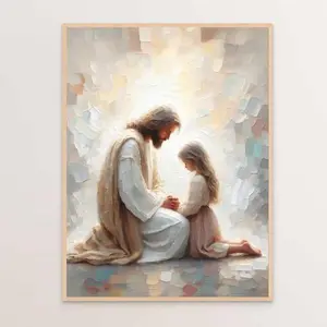 Jesus and Little Girl Praying, Modern Christian Art, Jesus Wall Art, Bible Art, Jesus with Children, Jesus Painting, LDS Religious, Scripture, catholic art, Christian Gift, Home Decor