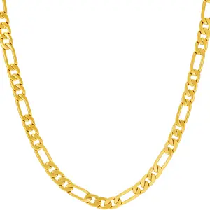 LIFETIME JEWELRY Flat Figaro Chain Necklaces for Men & Women 24k Real Gold Plated (4mm, 5.5mm & 7mm) (16 inches, 4mm)