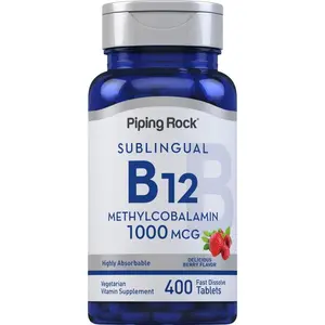 Piping Rock Vitamin B12 Sublingual Tablets | 1000 mcg | 400 Pills | Methylcobalamin Supplement for Women and Men | Berry Flavor | Vegetarian, Non-GMO, Gluten Free