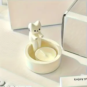 20241pc WhimsyCat Ceramic Kitten Candle Holder - Encaustic Finish Tabletop Animal Theme Decor for Christmas, Halloween, Easter, Thanksgiving, Valentine'S Day2025