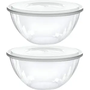 Disposable 48 Ounce Round Crystal Clear Plastic Serving Bowls With Lids, Party Snack or Salad Bowl, Chip Bowls, Snack Bowls, Candy Dish, Salad Container Pack of 2