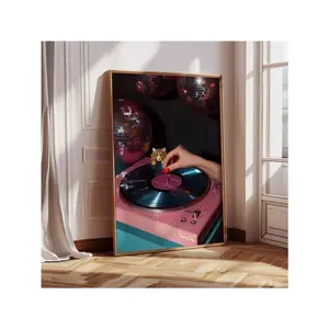 Retro Vinyl Record Art - Disco Aesthetic Wall Print - Vintage Music Poster - Glam 70s Decor - Funky Turntable Artwork - Music Lover Gift Canvas Painting Posters And Prints Wall Art Pictures For Living Room Decoration Optional Frame ,Wall Art With Frame