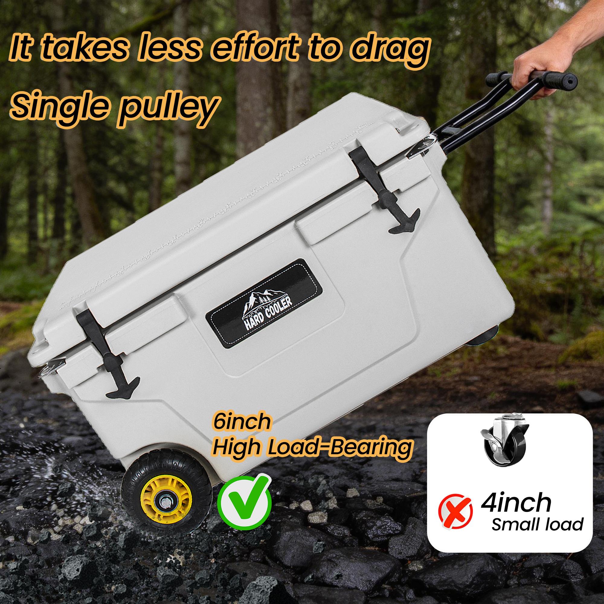 65QT Hard Cooler with Wheels with 7-Day Ice Retention，Durable LLDPE Cooler with Drain Plug & Bottle Opener，Wheels，Leak-Proof Seal,Easy to Clean,Perfect for Camping, Fishing Trips, Tailgates & Beach Days,Tailgating & Backyard BBQs