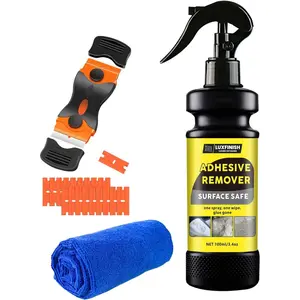 Adhesive Remover Spray with Scraper & Towel Remove Stickers Labels Tape Residue from Car Paint Glass Tile Safe Multi-Surface Formula 100ml/3.4oz
