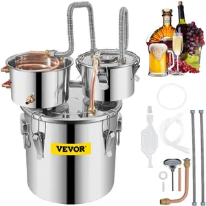 fathersdaygift VEVOR Moonshine Still Distiller 3Gal 12L Stainless Steel Water Distiller Copper Tube with Circulating Pump Home Brewing Kit Build-in Thermometer for DIY Whisky Wine Brandy Spirits