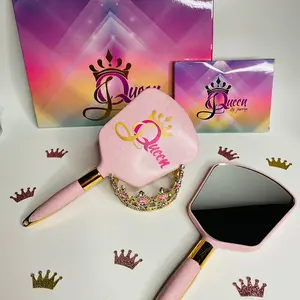 Jqueen Compact Mirror Queen Cosmetic - Small. Color Pink Mirror with Gold Accents for On-the-Go Touch-ups and Makeup Application - Gift