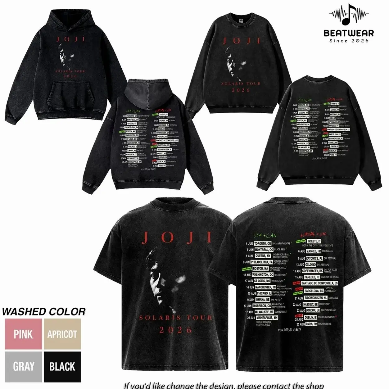 Joji Solaris Tour Washed T-Shirt & Hoodie Vintage Graphic Tee, Joji Music Fan Merch Shirt, Acid Wash Oversized Streetwear Tee, Retro Concert Tour Back Print Unisex Cotton Tee for Men Women 0RU S3U