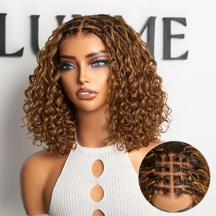 【Exclude LIVE Buy 2 Get 1】Ombre Brown Highlight Boho Braids Deep Curly Glueless 5x5 Closure Pre-Cut Lace Short Curly Wig 100% Human Hair