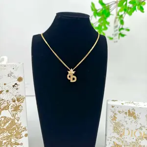 Pre-owned Dior Crown Gold Plated with Crystals Logo Necklace