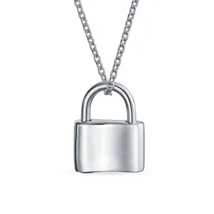 Functional Lock Pendant Charm Lovers Padlock Necklace Gold Plated Silver 16 Inch